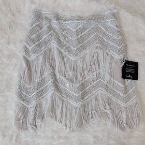 Lulu's Silver Sequin Fringe Mini Skirt